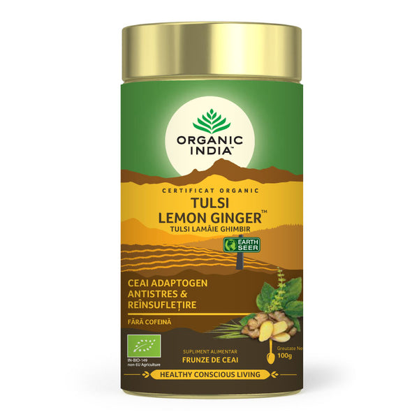 Ceai Tulsi cu Lamaie si Ghimbir, Antistres Natural 100g ECO| Organic India