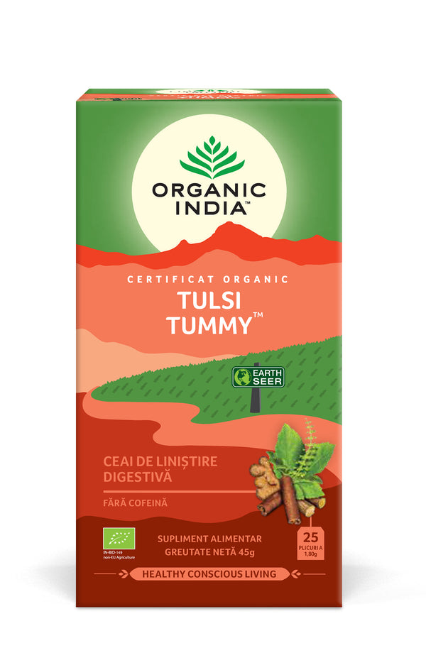 Ceai Digestiv Tulsi Tummy cu Plante Liniștitoare și Condimente 25 pl ECO | Organic India