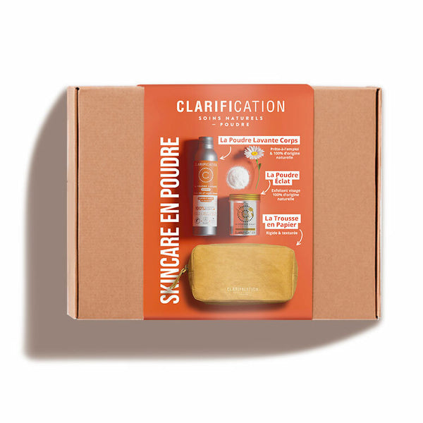 SET CADOU - GEL DE DUS SI EXFOLIANT PUDRA BIO + GEANTA COSMETICA
