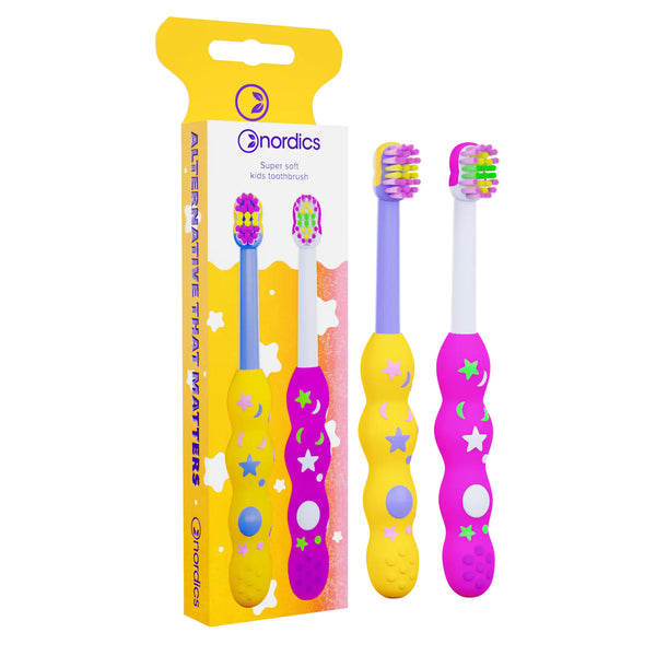 PACHET DOUA PERIUTE DE DINTI PENTRU COPII 0-2 ANI SUPER SOFT - GALBEN + ROZ