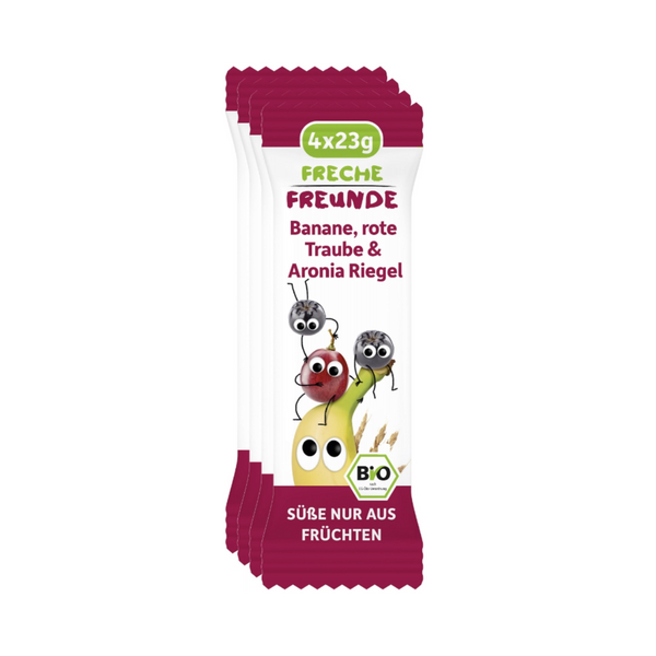 BATON DIN CEREALE CU BANANE, STRUGURI SI ARONIA BIO 4 BUC X 23G