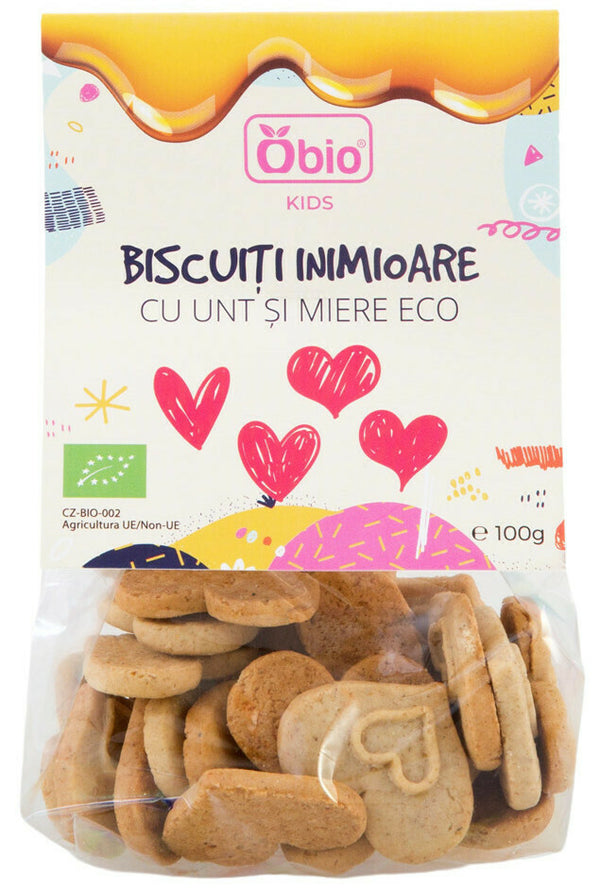 BISCUITI INIMIOARE CU UNT SI MIERE BIO 100G