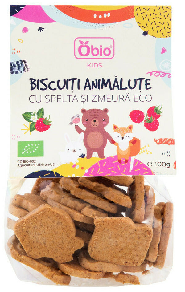 BISCUITI ANIMALUTE CU SPELTA SI ZMEURA BIO 100G