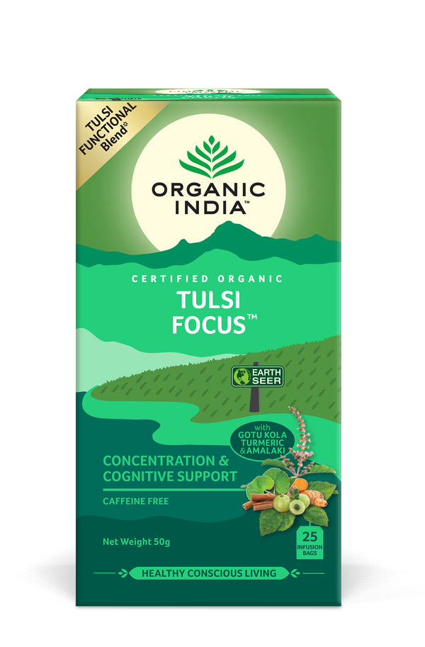 Ceai Tulsi Focus, Amestec Adaptogen pentru Concentrare si Sprijin Cognitiv, 25pl | Organic India