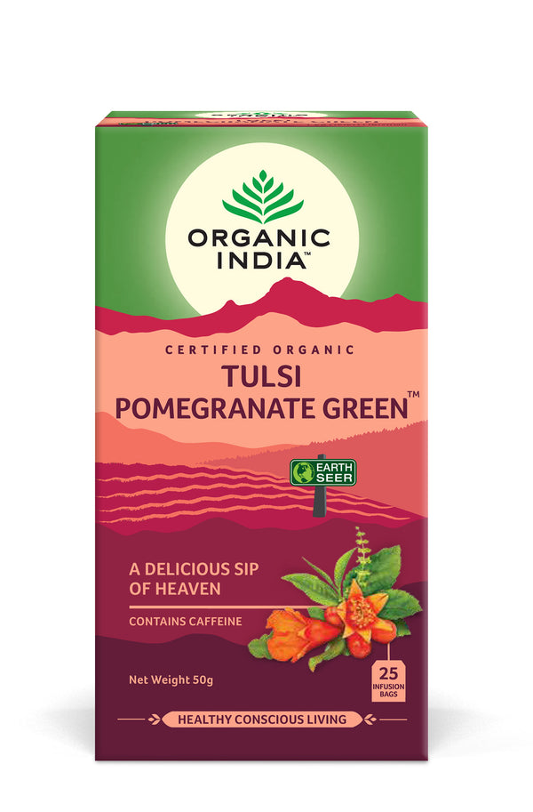 Ceai Tulsi Rodie Ceai Verde, O Gură Divină de Savoare, 25pl | Organic India