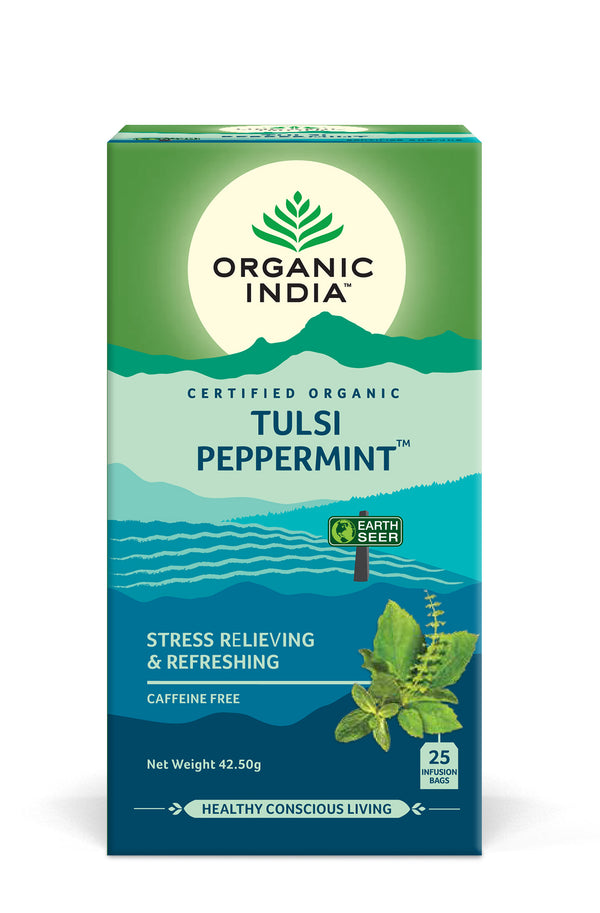 Ceai Tulsi Mentă, Amestec Adaptogen Reîmprospătant, 25pl | Organic India