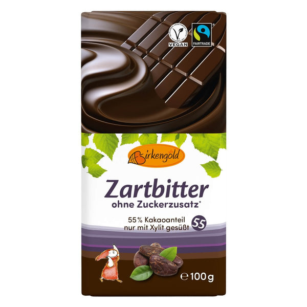 CIOCOLATA NEAGRA 55% CACAO INDULCITA CU XILITOL 100G