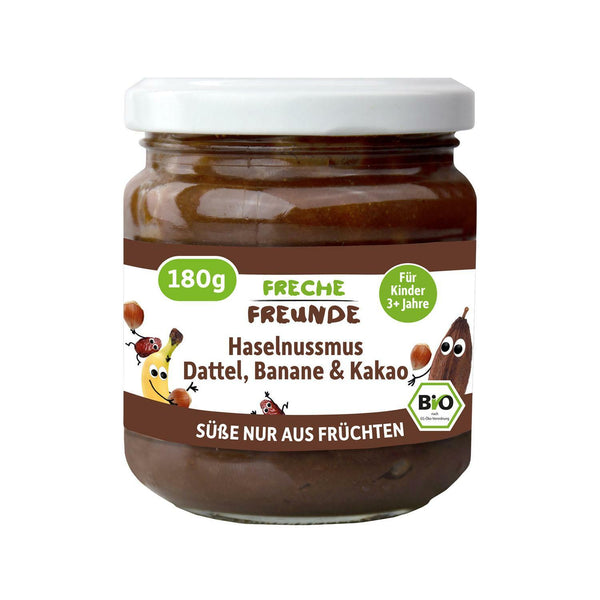 CREMA TARTINABILA CU ALUNE DE PADURE, CURMALE, BANANE SI CACAO BIO 180G
