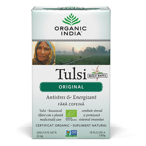 Ceai Tulsi (Busuioc Sfant) Original, Antistres & Energizant 18pl ECO| Organic India