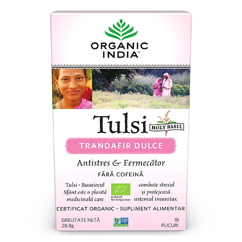 Ceai Tulsi Trandafir Dulce, Antistres & Fermecator 18pl ECO| Organic India