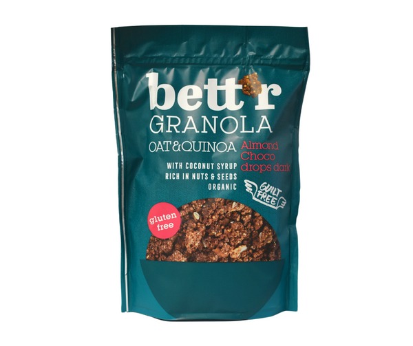 GRANOLA CU MIGDALE SI BUCATI DE CIOCOLATA NEAGRA BIO 300G