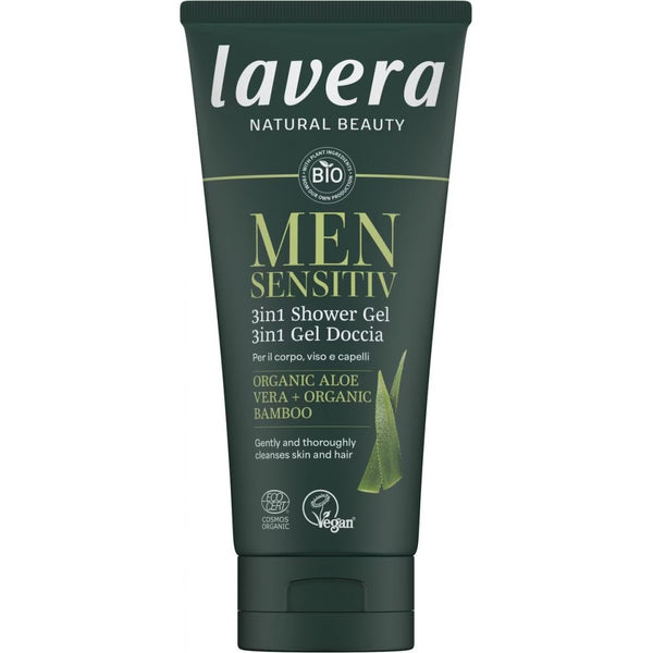 Gel de dus  sensitiv 3 in 1 cu aloe vera bio si bambus bio pentru barbati, 200ml