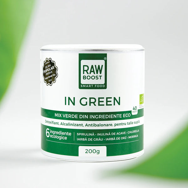 In Green - Mix Verde ECO - Detoxifiant, Alcalinizant, Antibalonare pentru Talie Suplă, 200g | Rawboost