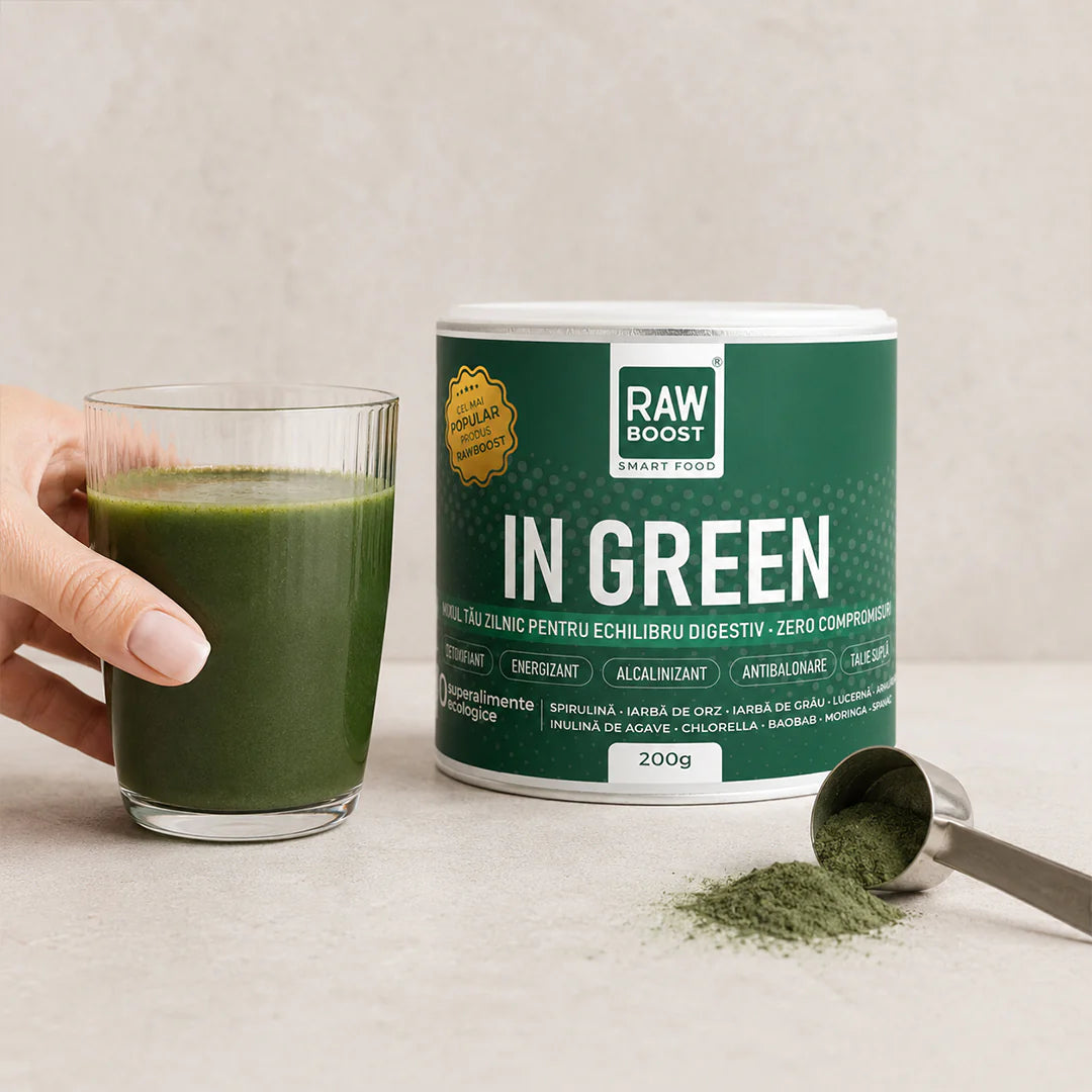 In Green - Mix Verde ECO - Detoxifiant, Alcalinizant, Antibalonare pentru Talie Suplă, 200g | Rawboost