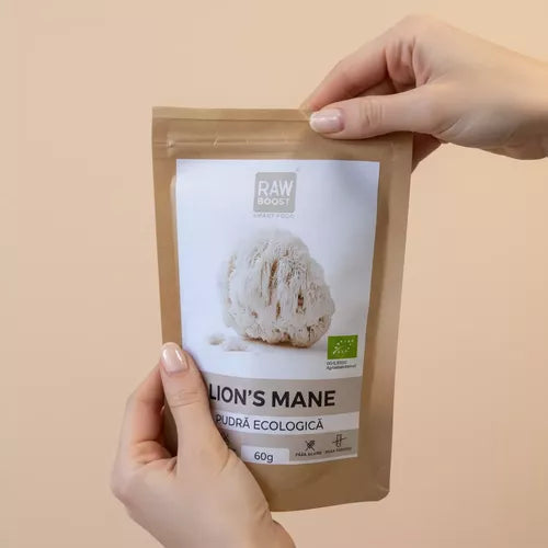 Lion’s Mane - Coama Leului Pudră ECO - Pentru Memorie, Concentrare și Sistem Nervos Sănătos, 60g | Rawboost