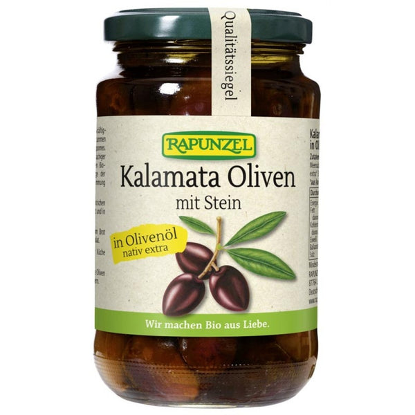 Masline Bio Kalamata violet cu samburi in ulei de masline extravirgin, 335g