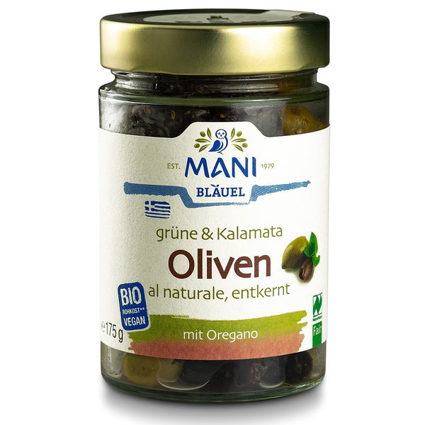 Mix de masline verzi si Kalamata cu oregano raw vegan, 175g