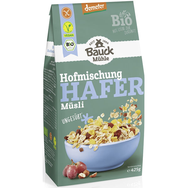 Musli bio neindulcit cu ovaz stafide si alune fara gluten demeter, 425g