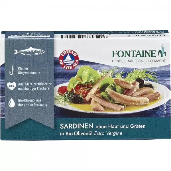 Sardine fara piele si oase in ulei de masline Fontaine, 125g