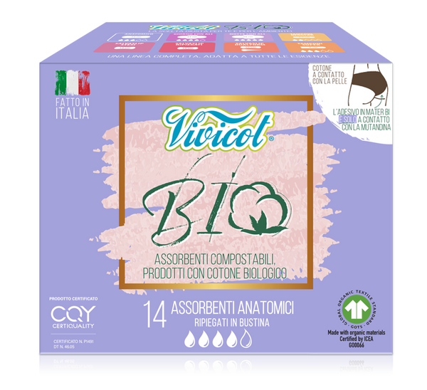 ABSORBANTE DE ZI DIN BUMBAC BIO HIPOALERGENIC, COMPOSTABIL, FARA ARIPIOARE - 3 PICATURI ( 14 BUC )